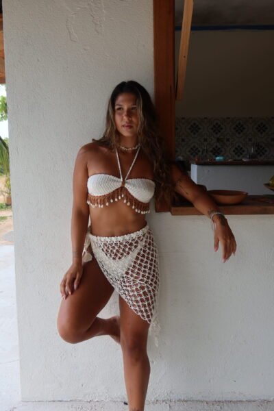 Pareô Lia Crochê Off White/Marrom - Imagem 3