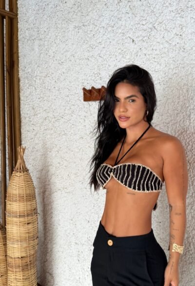 Top May Crochê Preto/Marrom/Off White - Imagem 3