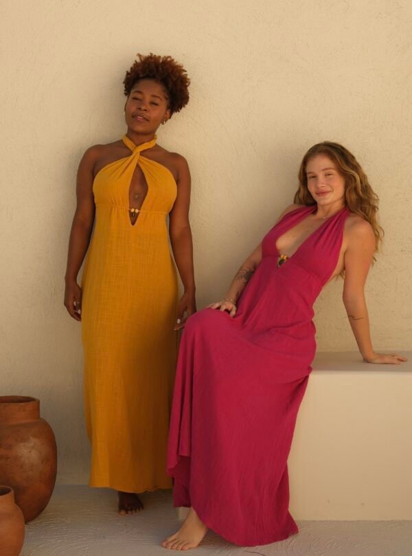 Vestido Lidy Mostarda/Pitaya/Concha