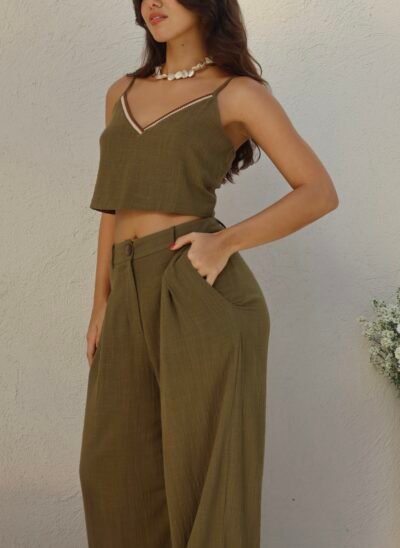 Calça Sara Chocolate/Militar/Cru - Imagem 6