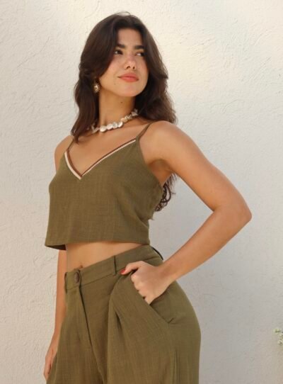 Cropped Sara Chocolate/Militar/Cru - Imagem 3